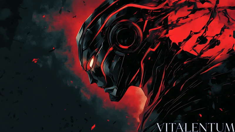 Cybernetic wraith profile in red shattering neon glow.