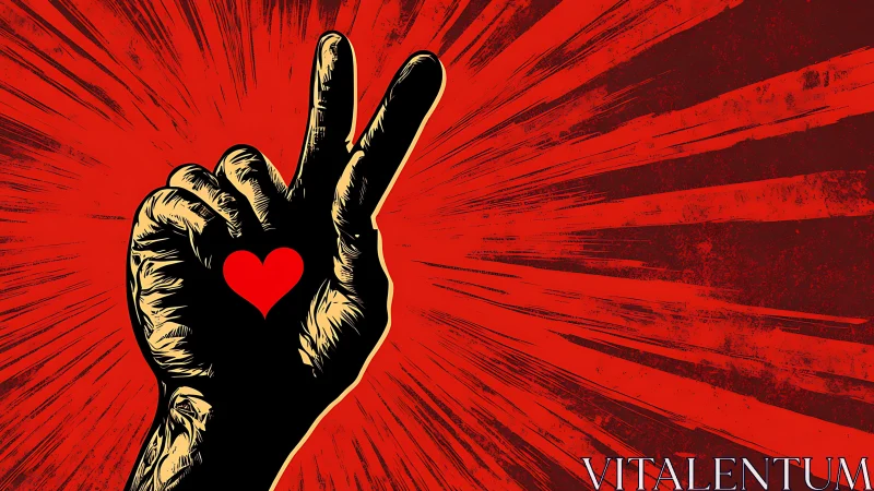 Peace hand sign radiates bold love on blazing red backdrop.