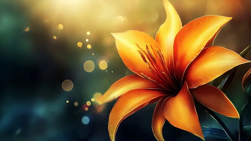 Vibrant Orange Lily With Golden Bokeh.