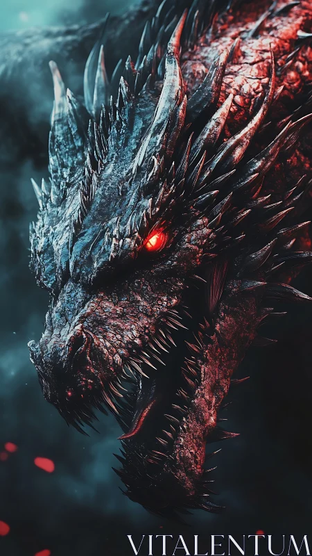 Infernal dragon head erupts with glowing crimson wrath.