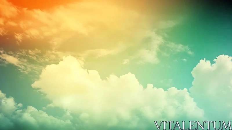 Soft gradient sky with glowing clouds at warm horizon.