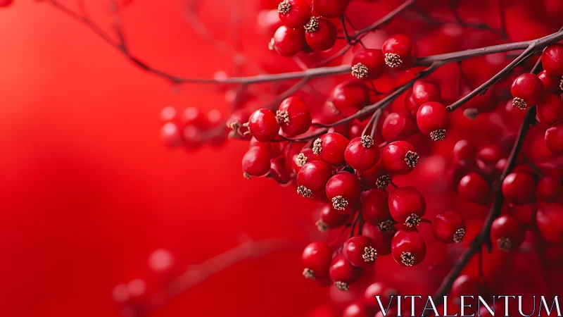 Scarlet berry clusters in shallow-focus botanical macro study.