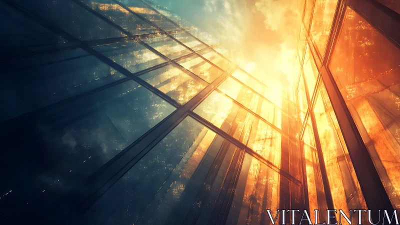 Architectural Glass Facade Flooded with Golden Sunlight