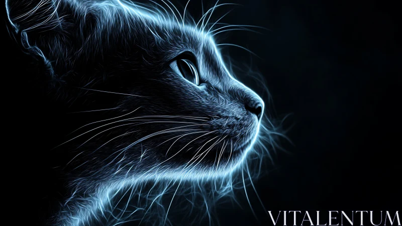 Neon Feline Portrait with Luminescent Outline Effect.