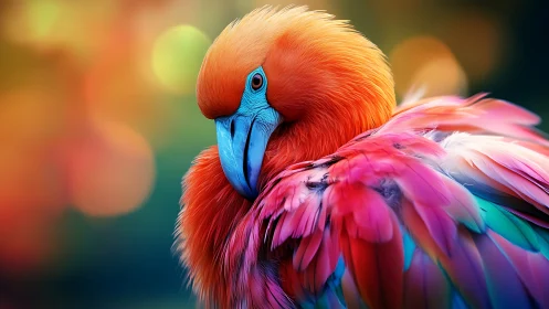 Vibrant Parrot Portrait with Colorful Feathers in Soft Focus.