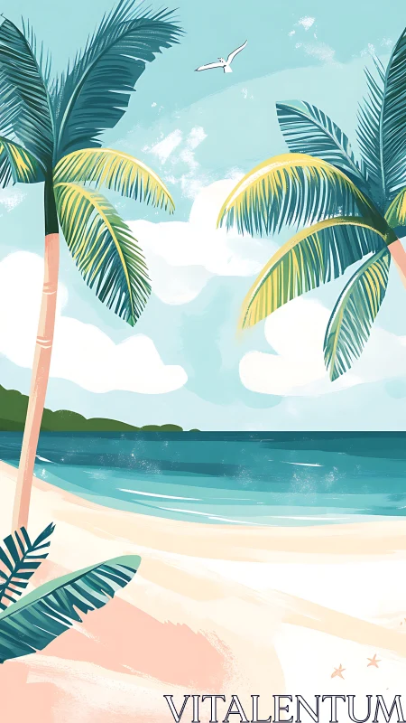 Tropical Beach Paradise with Palm Trees and Turquoise Waters