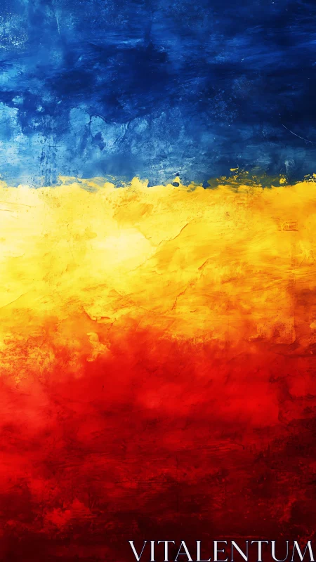 Bold tricolor brushstrokes create a vibrant abstract horizon