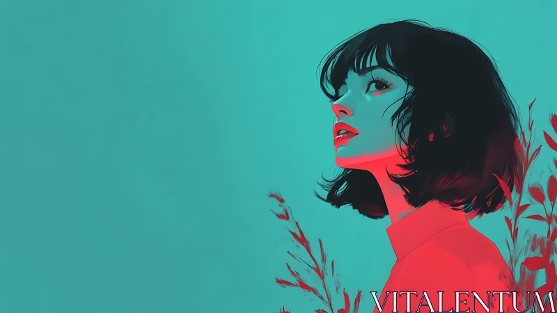 Neon-lit portrait isolates a stylized woman against cyan field