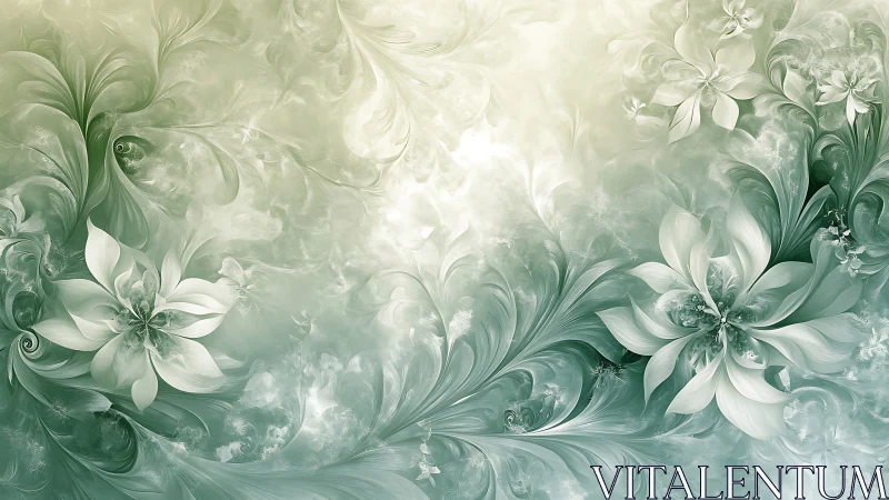 Soft green floral swirls in a dreamy, calming garden light.