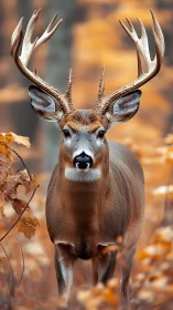 Majestic buck stands alert amid soft golden autumn forest glow