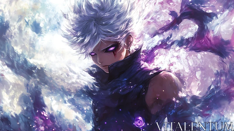 White-haired sorcerer channels violent cosmic energy surge.