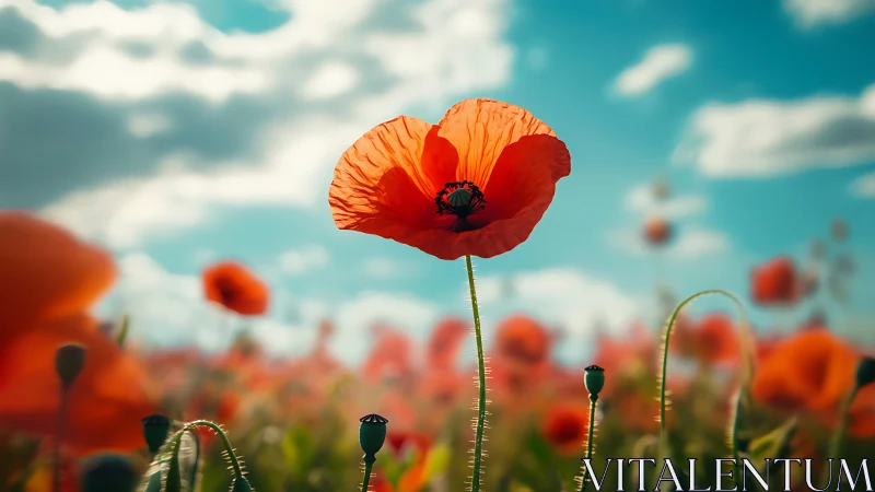 Radiant Poppies Dance Against Azure Skies.
