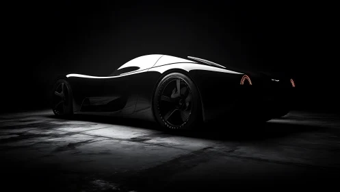Low-key studio render of ultra-sleek black concept hypercar