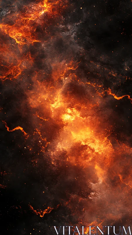 Cosmic Fire Nebula: Blazing Stellar Inferno Against Void.