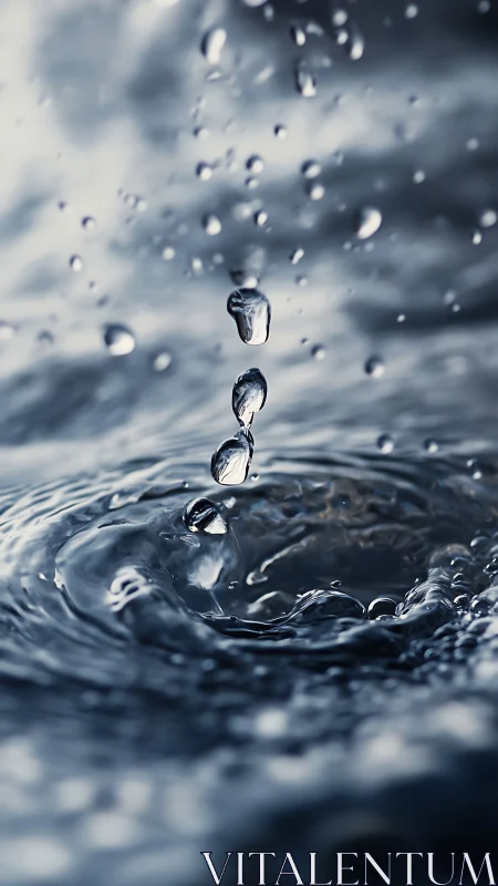 Water droplet descends toward rippling surface in sharp focus.
