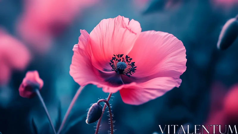 Pink Poppy Whispers: Velvet Dreams Against Sapphire Skies.