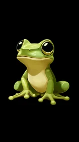 Green stylized frog illustration on uniform black background.