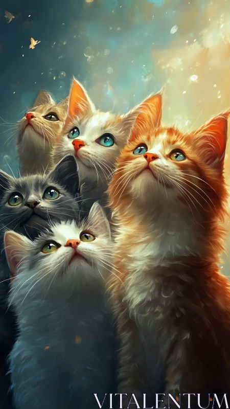 Luminous Quartet: Digital Portrait of Ethereal Felines.