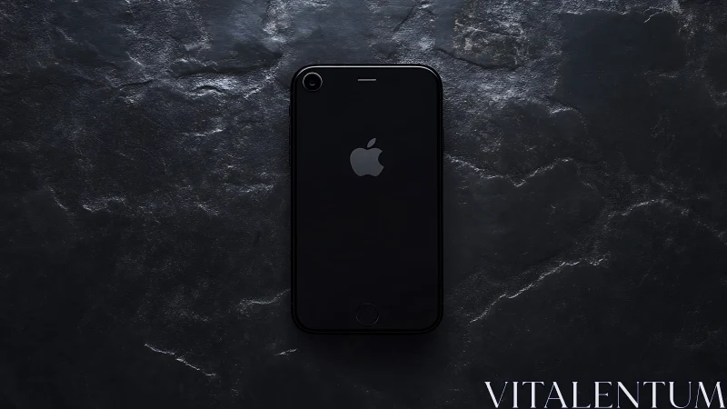Black iPhone on Textured Stone Background Surface