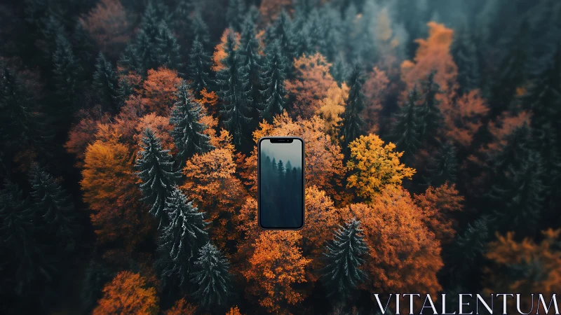 Smartphone Positioned Within Aerial Forestry Composition.