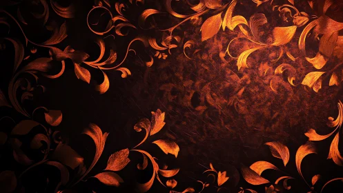 Copper floral scrollwork glows over deep textured black.
