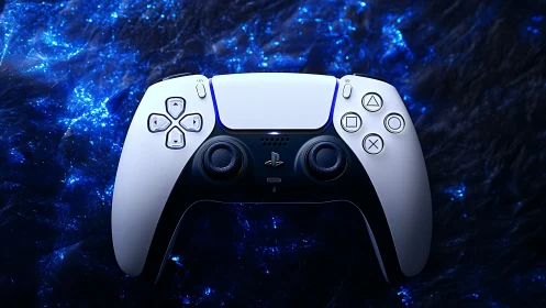 PlayStation 5 DualSense Controller with Blue Digital Particle Effects