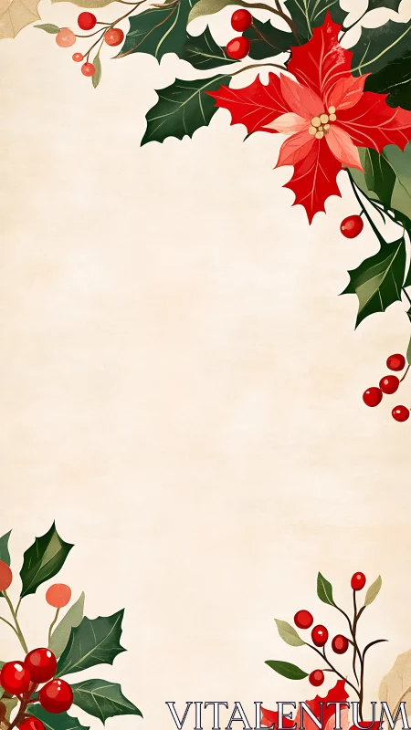 Holiday poinsettia and holly border surrounds blank center