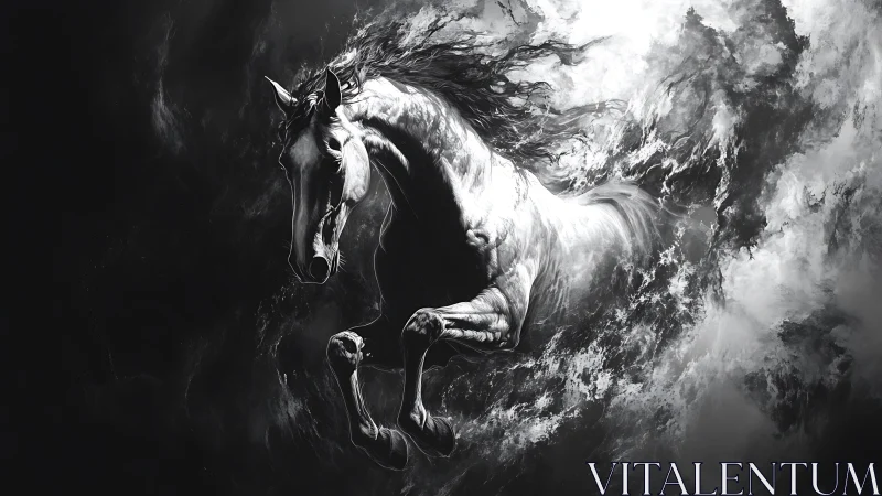 Storm-born spirit horse leaping through swirling shadows.