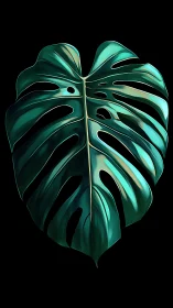 Monstera leaf illustration on solid black background.