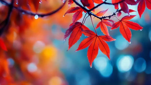Backlit maple leaves display vivid autumn chromatic contrast