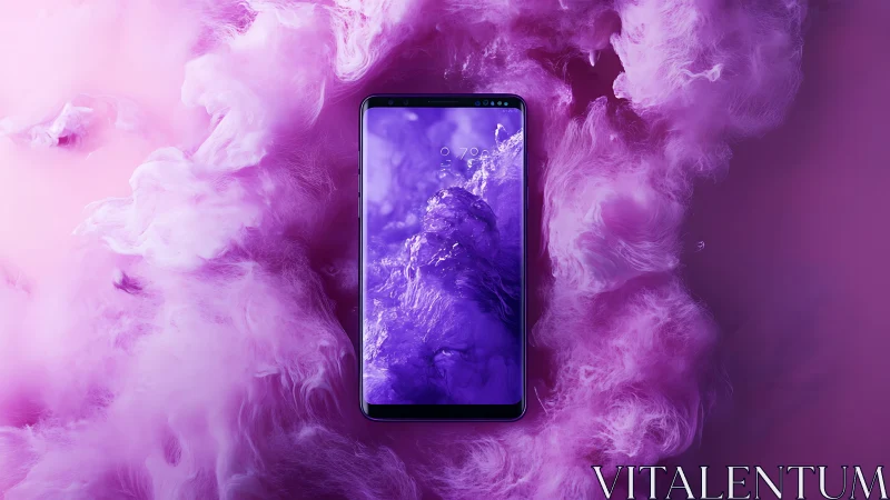 Vibrant smartphone hero shot in magenta vapor field composition.