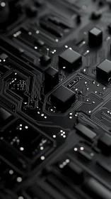 Monochrome circuit board surface shows raised chip components