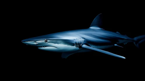 Side profile of streamlined shark on black background.