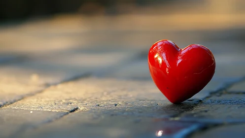 Crimson Heart Rests Upon Weathered Pavement