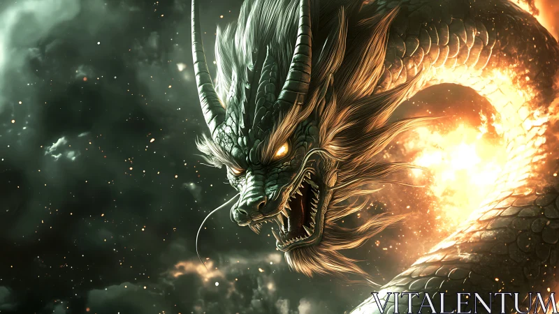 Starstorm wyrm coils through firelit cosmic thunderstorm.