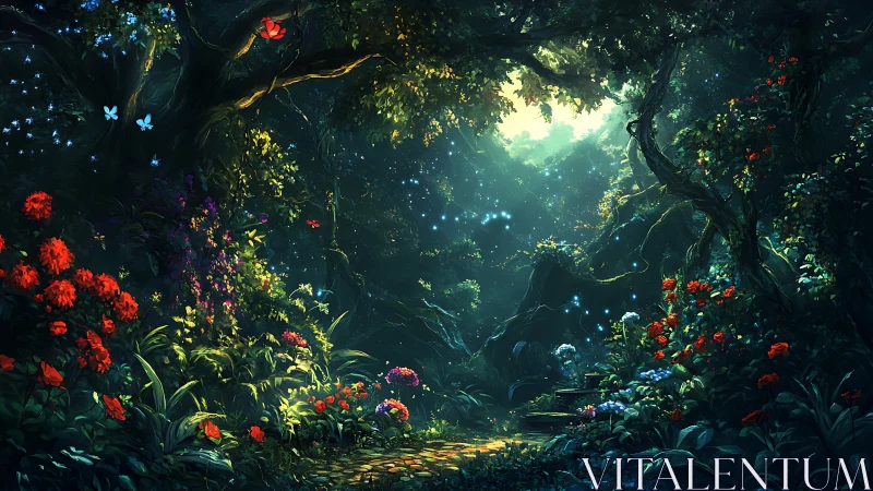 Bioluminescent Grove Breathes Magic Through Darkened Canopy