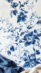 Soft blue floral blooms create a calm, elegant bedroom mood