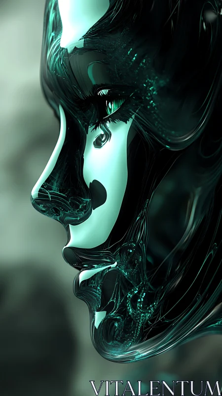 Liquid chrome cybernetic profile renders biomorphic facial form