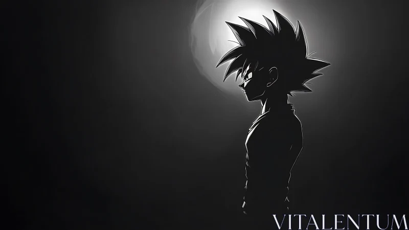 Silhouetted anime hero under strong backlit moon glow.