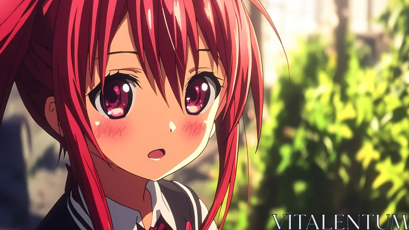 Red haired schoolgirl gazes softly into warm afternoon light