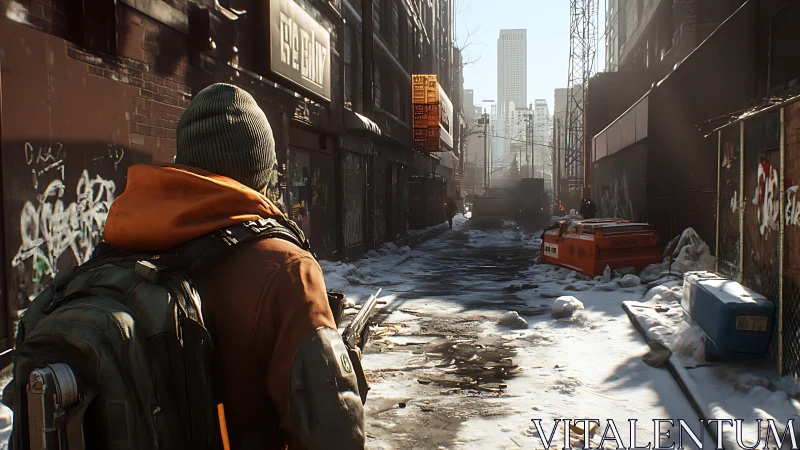 Post-crisis winter alleyway rendered with high-detail PBR lighting