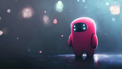 Gentle red space explorer wandering through dreamy starlight.