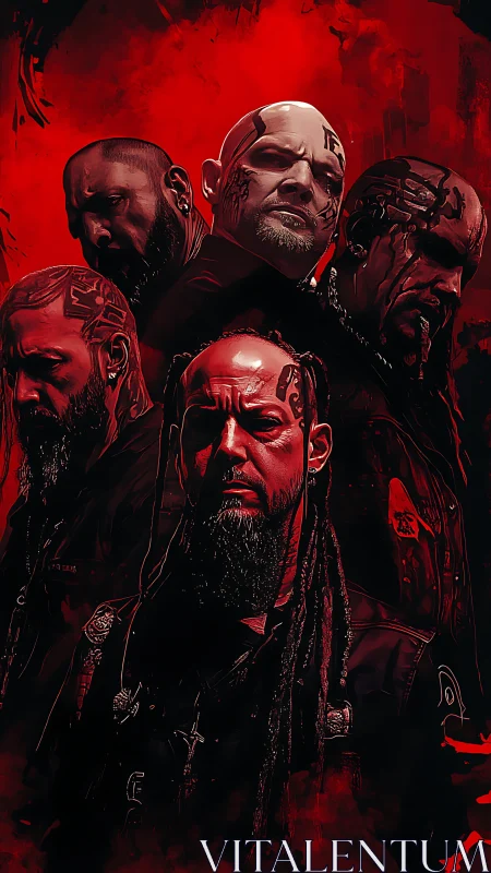 Crimson storm of tattooed titans rises from the shadows