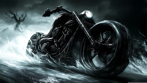 Hydrodynamic night rider motorcycle in storm surge motion field.