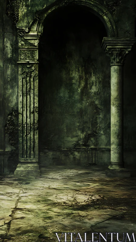 Eroded stone arcade under low tangential ruin lighting.