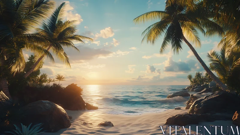 Golden Hour Paradise: Palm-Framed Tropical Beach Escape