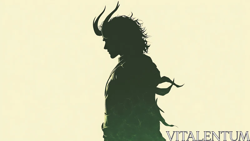 Horned silhouette in green mist evokes enigmatic power.