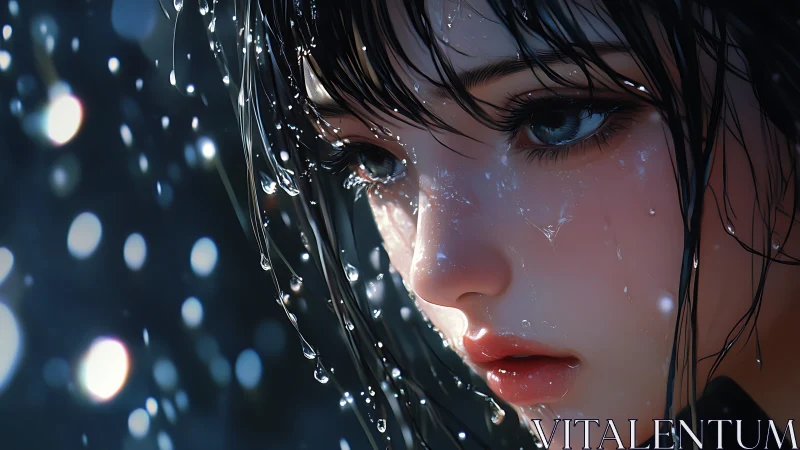 Digital portrait shows wet-haired subject in close-up profile view