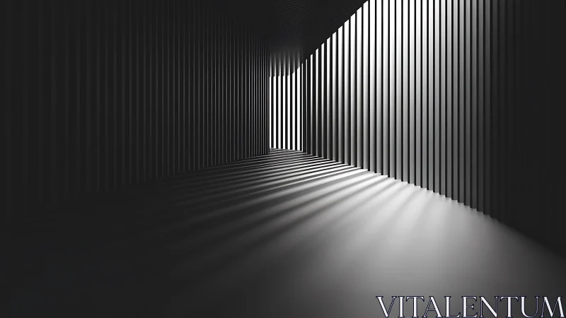 Parametric corridor with linear louvers and volumetric light gradients