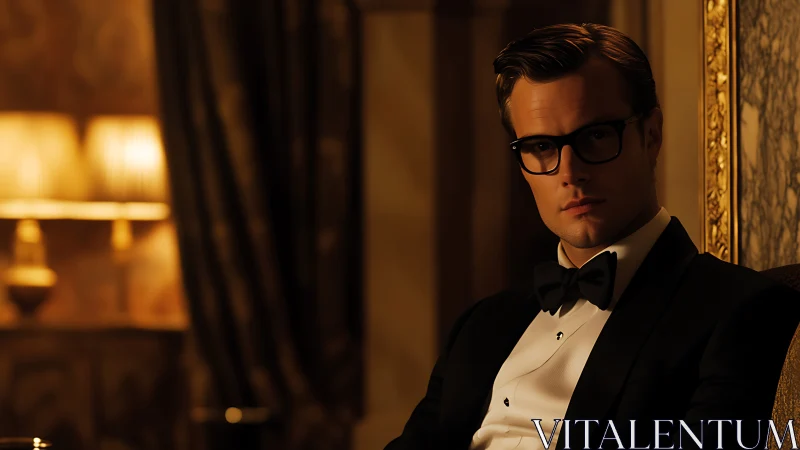 Elegant man in tuxedo enjoys a warm, quietly luxe evening